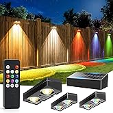 JOFIOS Solar Fence Lights 4 Pack, 12 Modes RGB Color Glow LED Solar Lights with Remote Dimmable Outdoor Waterproof, Dusk to D
