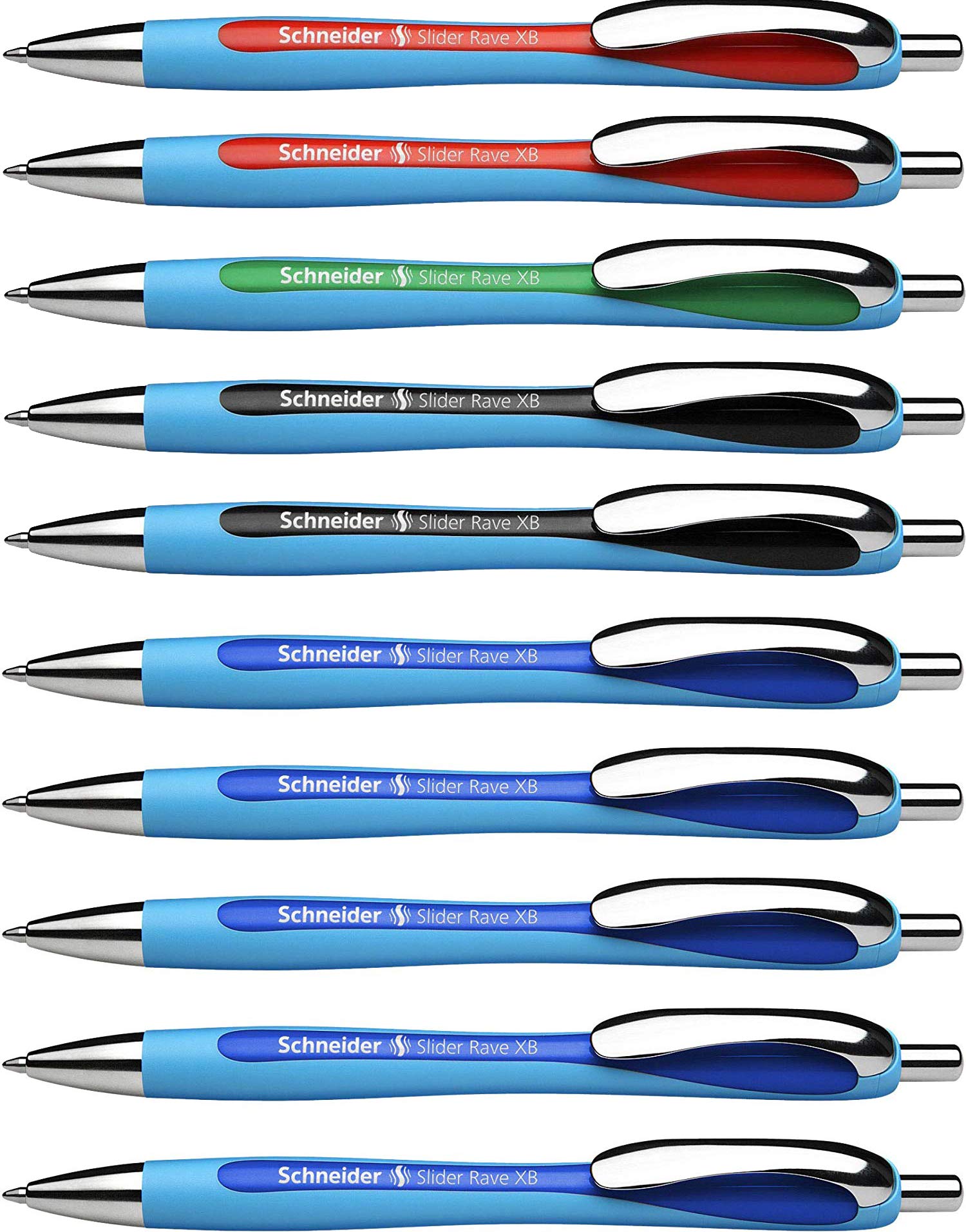 Schneider Slider Rave XB Ballpoint Pen (Stroke Width XB Permanent Refill, Made in Germany) Pack of 5 Ink Colour Blue, 10 Stück
