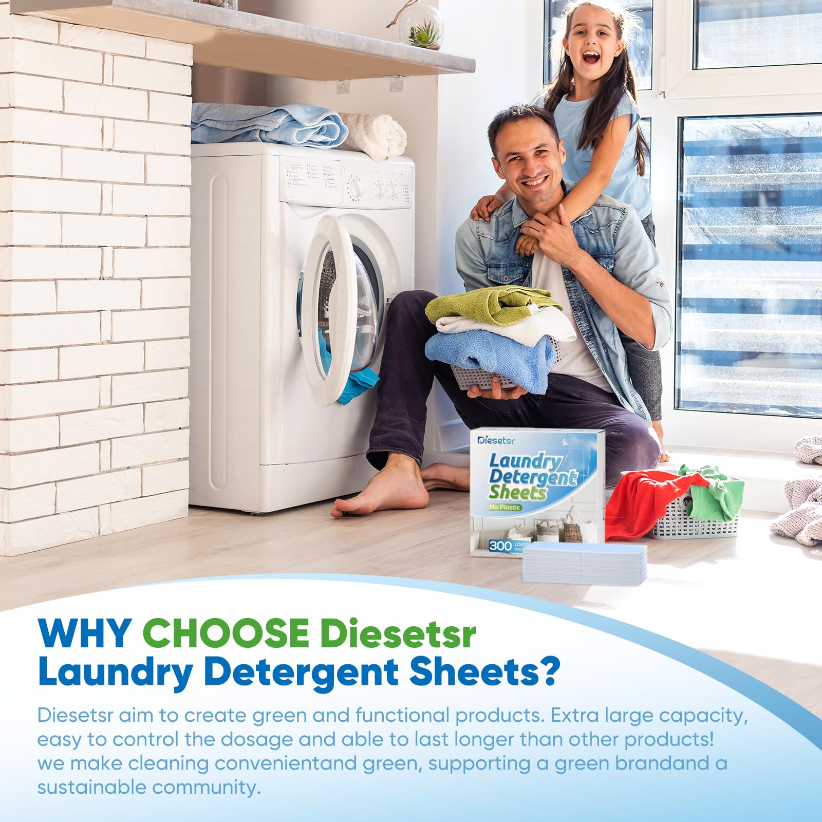 Diesetsr Laundry Detergent Sheets 150 Counts Travel Laundry Sheet ECO-friendly, 300 Small Loads Plastic-Free Clothes Washing Soap-Fresh Linen