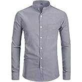 ZEROYAA Men's Hipster Mandarin Collar Long Sleeve Button Up Oxford Shirts with Chest Pocket