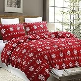 Vaulia Soft Microfiber Christmas Bedding Duvet Cover Set, Snowflake Pattern Design for Holidays, Red Color - Queen Size (1 Duvet Cover and 2 Pillow Shams)
