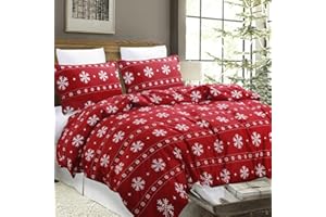 Vaulia Soft Microfiber Christmas Bedding Duvet Cover Set, Snowflake Pattern Design for Holidays, Red Color - Queen Size (1 Duvet Cover and 2 Pillow Shams)