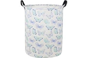 Essme Butterfly Laundry Hamper,Kids Hamper Collapsible Canvas Waterproof Storage Bin for Girls, Nursery Hamper,Gift Baskets,toy bins(Blue Butterfly)