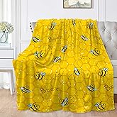 Honeycomb Cute Bee Yellow Blankets for Couch Sofa Bed Fleece Throw Blanket Super Soft Lightweight Warm Gift for Kids Women Indoor Home Decor 40"x30" for Pets