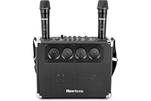 Portable PA Speaker with 2 Wireless Microphones for Adults, Bluetooth Karaoke Machine Rechargeable Battery Outdoor Party Singing, USB/SD Reader/TV/Computer/TWS, Heartsea