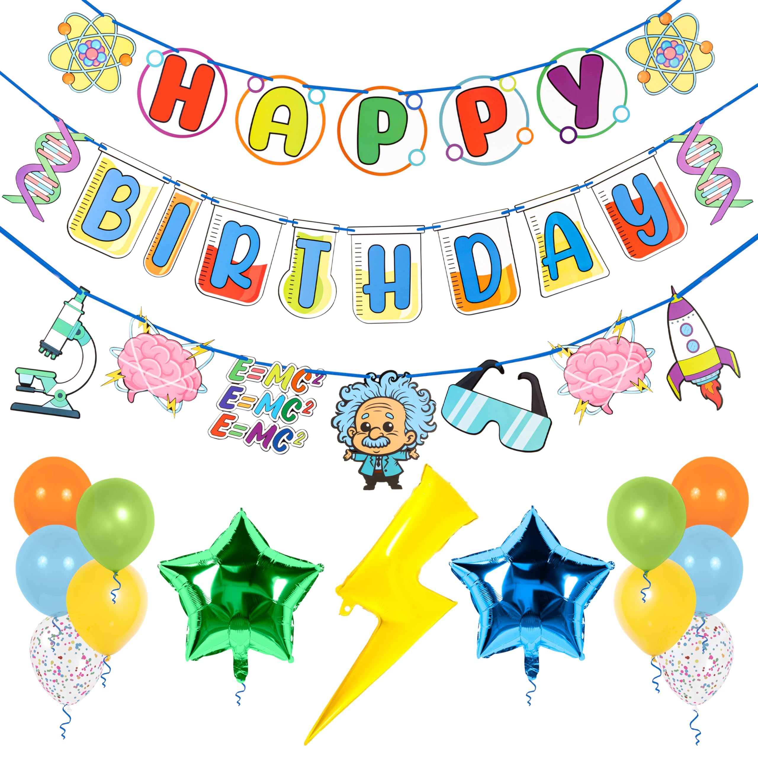 Photo 1 of ** NO BALLOONS *** Pirese Science Birthday Party Decorations – Pre-Strung Happy Birthday Banner Kit with Balloons & Lab Decor – Science Banner, Mad Scientist Decorations, Science Theme Decor, Party Supplies Kids & Adults