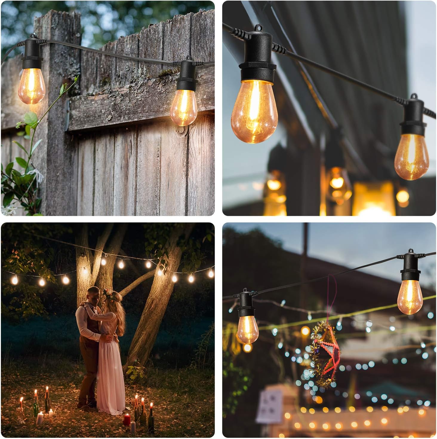 OxyLED LED Outdoor String Lights with 40 Dimmable Vintage Plastic Bulbs, 128 Ft Hanging Bulb String Lights Waterproof, Garden String Lights for Bedroom Patio Yard Wedding Party Christmas, Warm White - - 