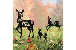 Hokfirm Outdoor Deer Stakes, Set of 3 Metal Deer Garden Decor for Outside,Black Silhouette Yard Art(Deer Black)