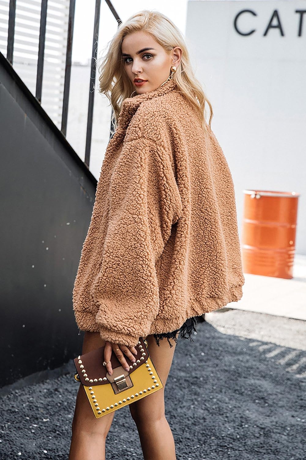 PRETTYGARDEN Women's Fashion Long Sleeve Lapel Zip Up Faux Shearling Shaggy Oversized Coat Jacket with Pockets Warm Winter at  Women’s Clothing store
