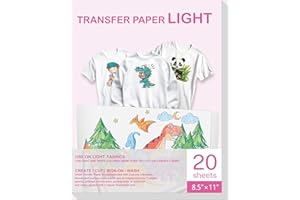 LEJOSEI Heat Transfer Paper for Inkjet & LaserJet Printer (20 Sheets 8.5"x11", Light 3.0), Wash Durable, Long Lasting Printable HTV Infusible Ink Transfer Sheets, Vinyl Iron on Fabric Printer Paper