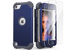IDweel for iPod Touch 7th Generation Case with 2 Screen Protectors, Hybrid 3 in 1 Shockproof Slim Heavy Duty Hard PC Cover Soft Silicone Bumper Full Body Case for iPod Touch 5/6/7th Gen, Blue