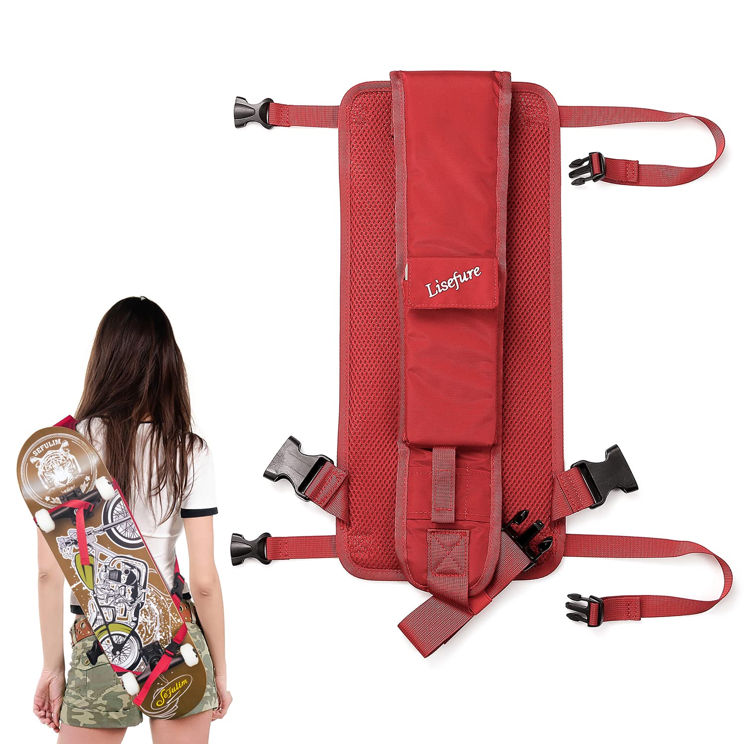 LISEFURE Skateboard Shoulder Carrier - Skateboard Carry Bag & Strap with Adjustable Straps