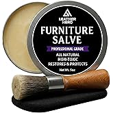 3-in-1 Furniture Salve for Leather & Wood – Polisher, Conditioner, & Restorer for Couches and Furniture- Leather Repair Salve with Brush & Buffing Pad- 5oz