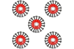 AUPREX 5 Pack 4 Inch Twist Knotted Wire Wheel Brush for Angle Grinder with 5/8 Inch-11 Threaded Arbor - 0.02 Inch Carbon Steel Wire for Heavy-Duty Conditioning for Various Metals