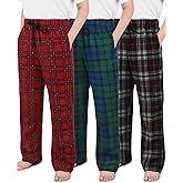 IHU 3 Pack Boys Pajama Pants Kids Micro Fleece Pj Bottoms Sleepwear Plaid Lounge Pant with Drawstring Pockets Boy Clothes