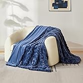 Sophia & William Navy Blue Faux Fur Textured Throw Blanket for Couch - Soft Throws for Chairs, Hypoallergenic Fabric with Rumpled Floral Pattern Seasons (60x80”, Navy Blue)