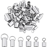 UNICRAFTALE About 36pcs 2 Styles Stainless Steel Cord Ends Column Leather End Caps 3.2~6mm Inner Diameter Cord End Terminators Cord Finding for Jewelry Making Kit, Stainless Steel Color