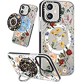 Lotadilo Cute Case for iPhone 11 for Women Girls - Funny Design Compatible with Magsafe Magnetic Ring Holder Kickstand Retro Flower Fashion Pattern TPU Phone Covers for iPhone 11 Phone Case