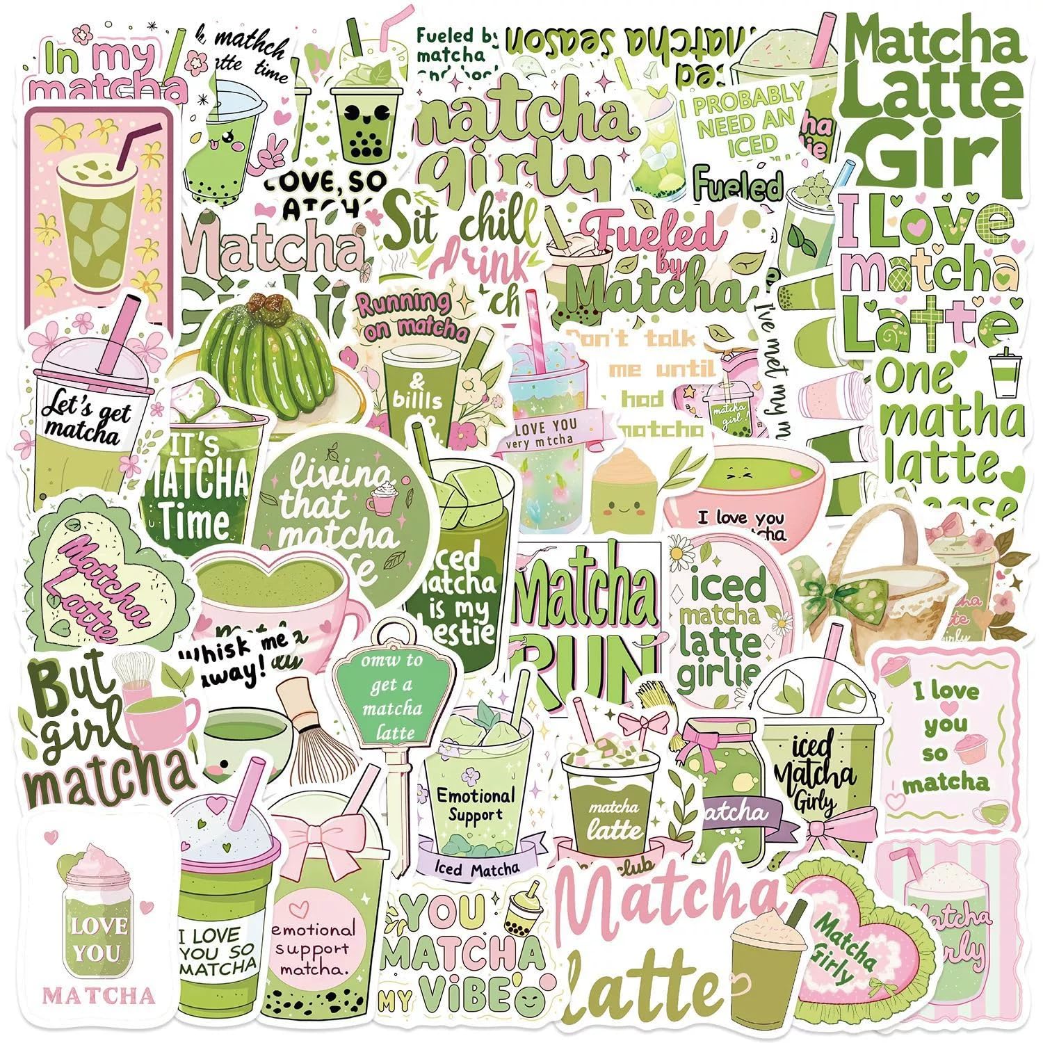 50 Pcs Matcha Girl Stickers for Kids Teens Adults Boys Girls Gift,Matcha Stickers Pack for Laptop,Skateboard,Luggage,Car,Bike,Cup,Computer,Water Bottle Decor,Vinyl Waterproof Decals โ image 1