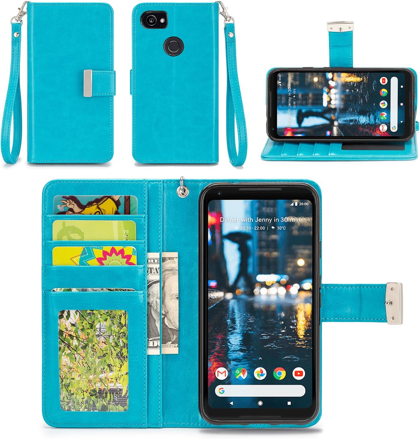 Google Pixel 2 XL Case - IZENGATE [Classic Series] Wallet Cover PU Leather Flip Folio with Stand (Turquoise Blue)