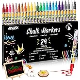 Joyask Extra Fine Tip Chalk Markers for Blackboard&Glass (Pack of 24, 1mm Tip), Liquid Chalk Pens for Dry Erase Board, Washable Markers Paint and Drawing for Chalkboards, Windows, Bistro, Cars, Signs