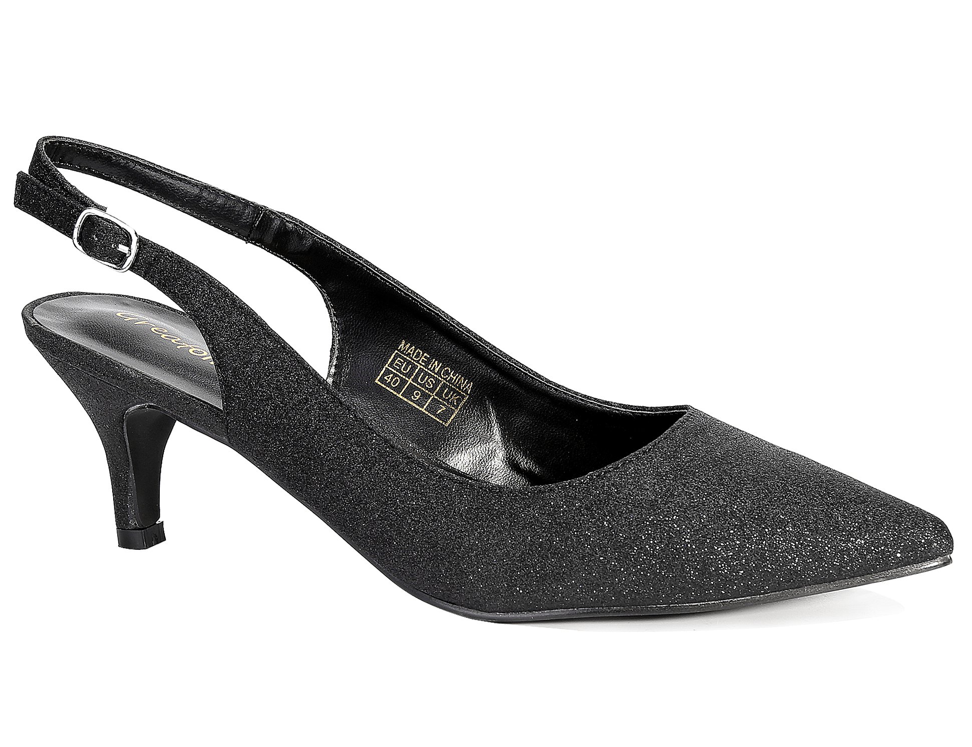 black glitter kitten heels