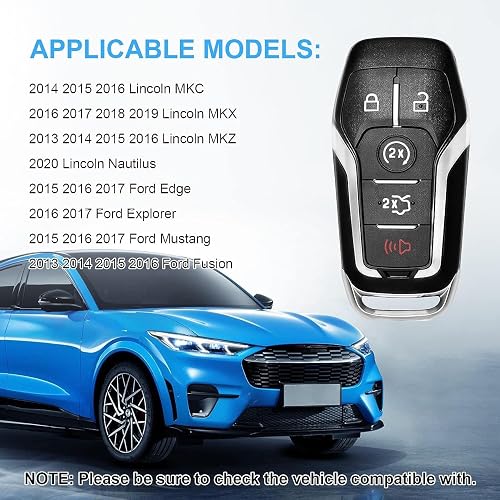 TALKMOON Replacement Key Fob Shell For Ford Edge/Explorer/Fusion/Mustang & Lincoln MKZ/MKC/MKX - 5 Button Case (No Electronics)