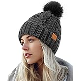 PIOZAED Women's Winter Pompom Beanie Warm and Cozy Knit Hat Fleece Lining Skull Cap for Women
