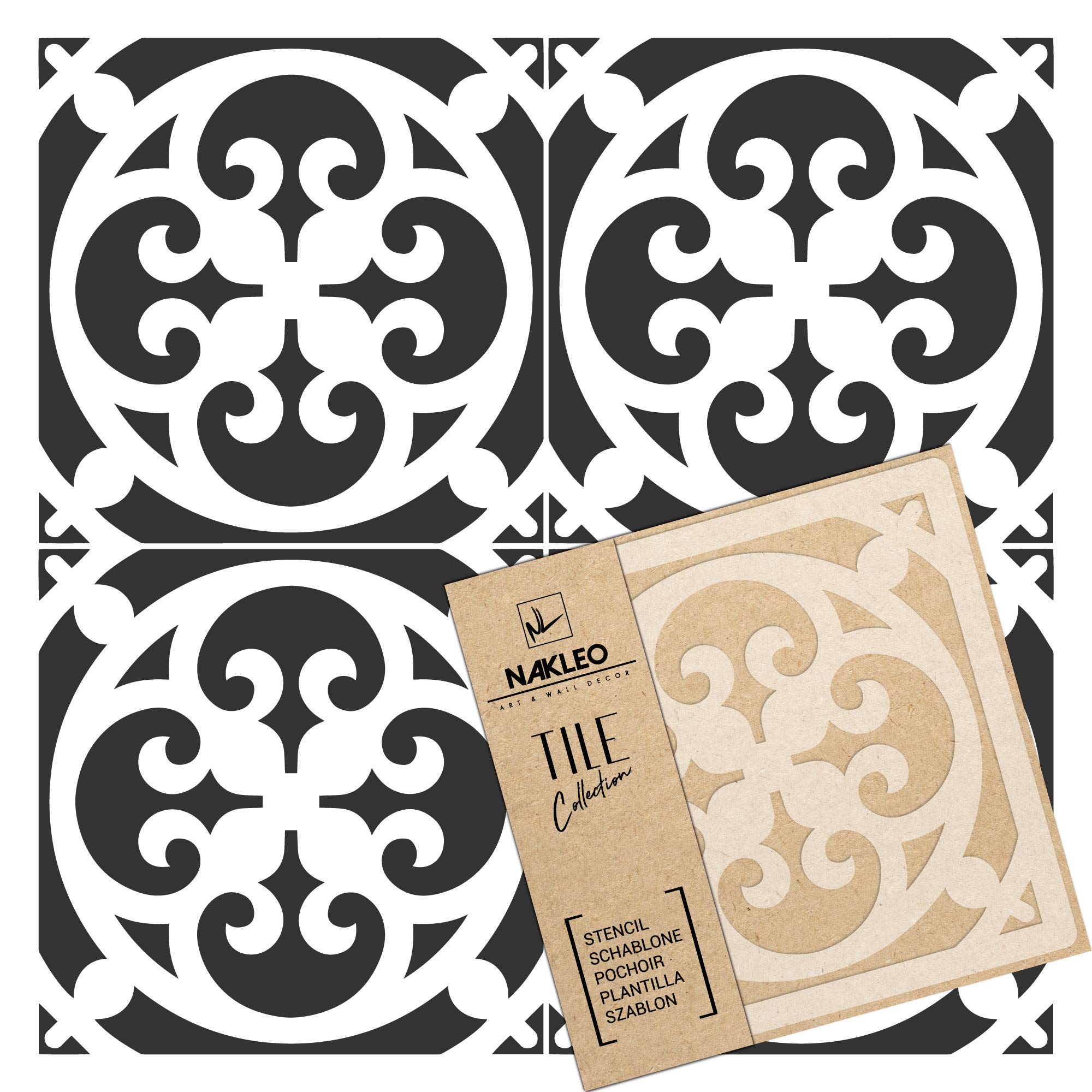 NAKLEO Tile Painting Stencil 10x10 cm, Cheles Spanish Moorish Flower Moroccan, Plastic Reusable Template, Home Decor Craft DIY, Floor Concrete Patio Wall - Terracotta