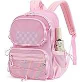 MUSEVOS Mesh Backpack, Heavy Duty See Through Backpack Ultra-Lightweight Net Bookbag Breathable Transparent Bookbag for School Beach Sports Gym Travel, Pink