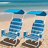 WTVIDAS 2 Pack Beach Chair with Canopy Shade, 5