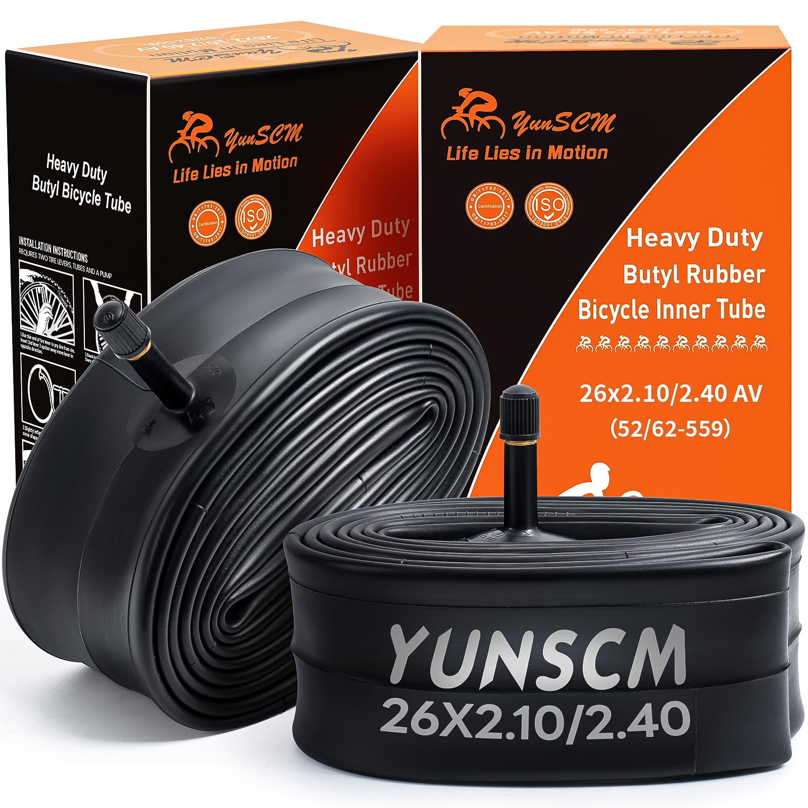 Photo 1 of 2-PCS 26" Heavy Duty Bike Tubes 26X2.10/2.40 AV32mm Schrader Valve (52/62-559) Bicycle Tubes Compatible with 26 X 2.10 26 X 2.125 26X2.20 26X2.25 26X2.30 26x2.35 26X2.40 Bike Bicycle Tire Tubes