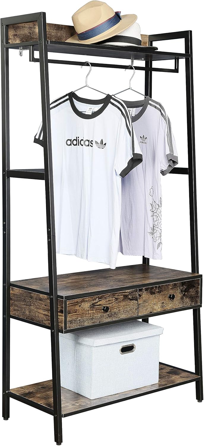 hall clothes rack on Amazon Com Jj S 33 Entryway Coat Rack Industrial Rustic Hall Tree Shoe Bench With Storage Drawers And Shelf For Hallway Wood Look Accent Furniture With Metal Frame Rustic Brown Home Kitchen