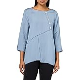 Ali Miles womens Woven Pull on Tunic V Neck With Front Button Details Three Quarters Sleeves