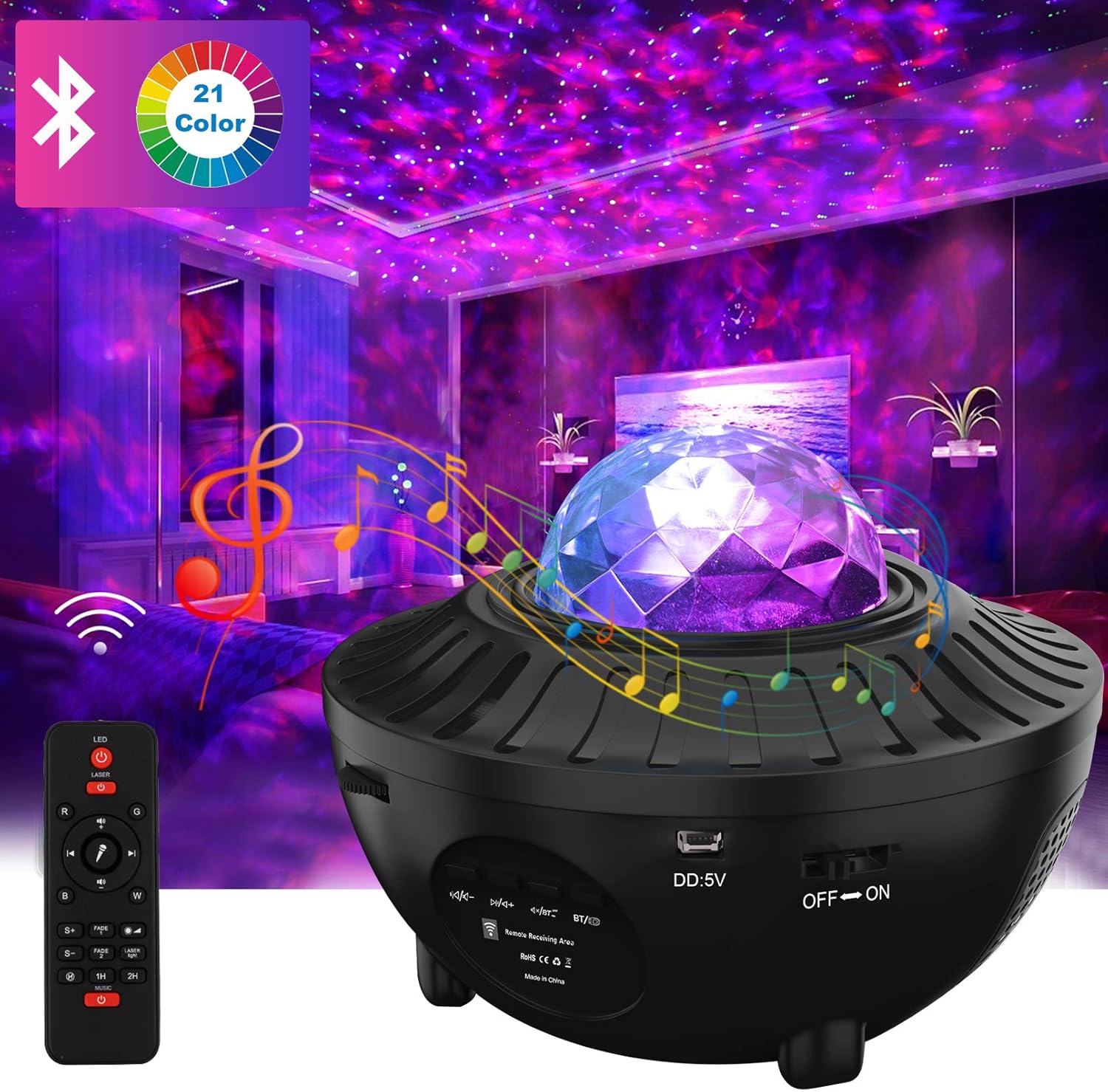 DZY Galaxy Projector Night Light, 21 Lighting Modes Galaxy Light Projector for Bedroom with Bluetooth Speaker for Baby Kids Bedroom/Game Rooms/Home Theatre/Home Christmas Decoration