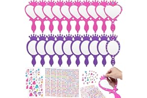 Geetery 20 Pcs Unbreakable Kids Mirror DIY Decorate Your Own Princess Mirror Mermaid Princess Foam Small Crafts for Princess Party Decorations(Purple, Pink)