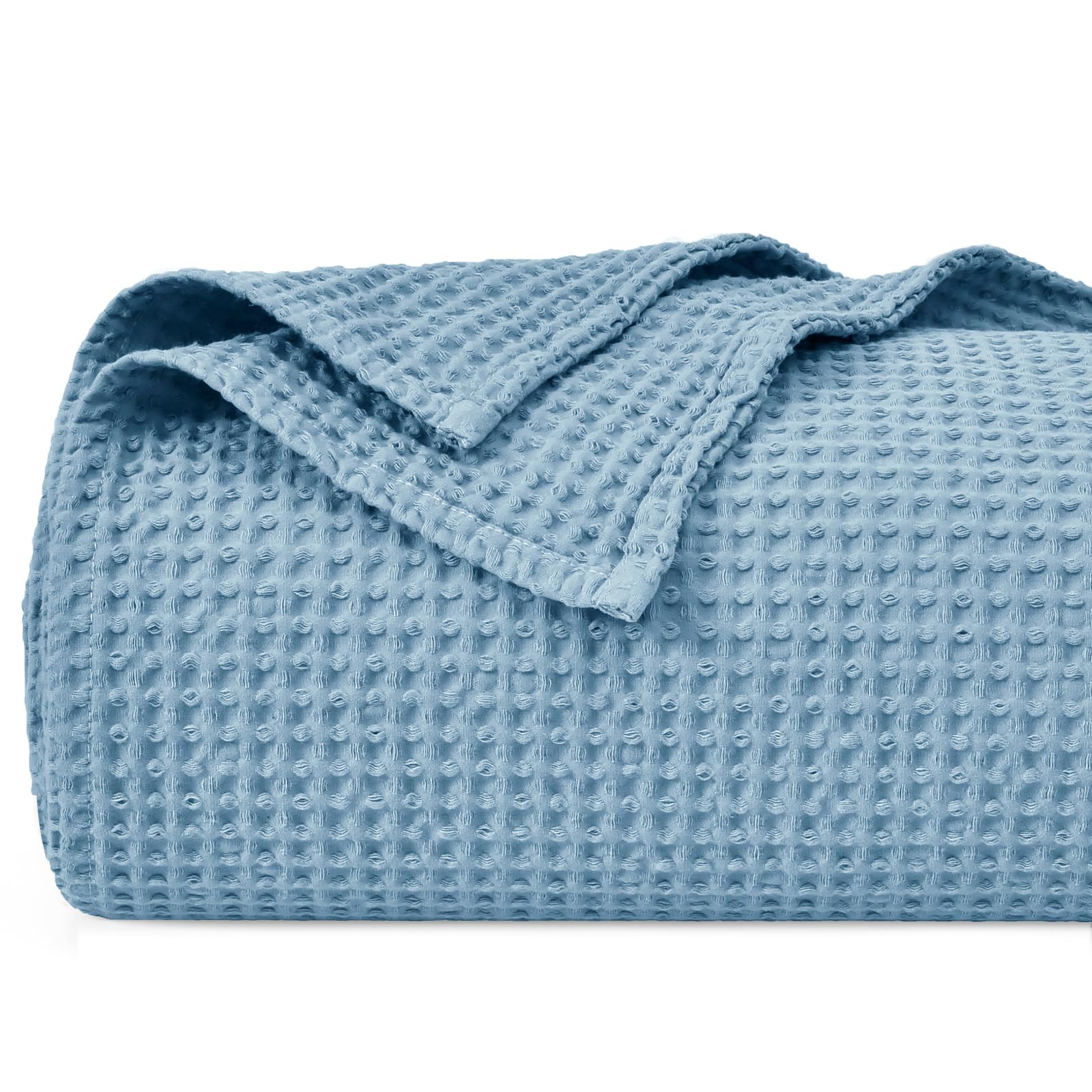 PHF 100% Cotton Waffle Weave Blanket SuperKing Size 230 x 270cm, Pre-Washed Lightweight Breathable Throw Blanket, Oeko-TEX Certified for Bed Couch Sofa, Home Decor, Dusty Blue