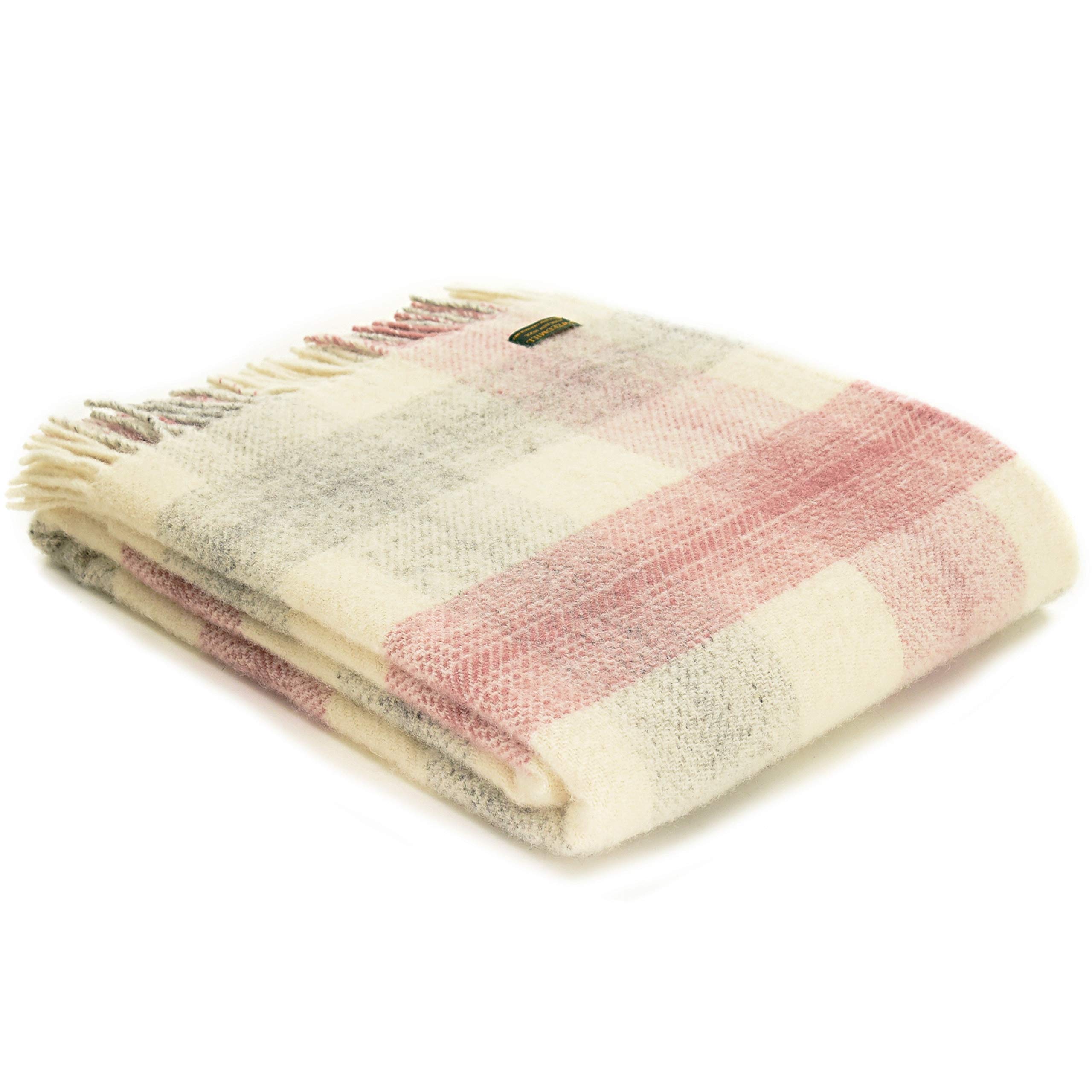 Tweedmill Textiles Meadow Check Throw Blanket -100% Pure New Wool - BRITISH MADE - DUSKY PINK