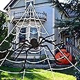 OCATO 200" Halloween Spider Web + 59" Giant Spider Decorations, Fake Spiders with Triangular Huge Spider Web, Indoor/Outdoor/