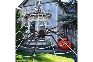 OCATO 200" Halloween Decorations Spider Web Outdoor +59" Giant Spider Décor | Halloween Decorations Outdoor/Indoor, Yard/Home