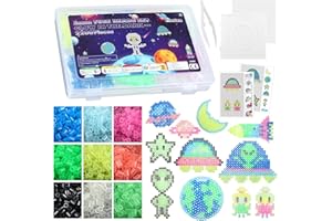 Fontien 2200pcs 5mm Glow in The Dark Fuse Beads Kit for Kids, Iron Beads Set with 8 Colors, Space Alien Melting Beads Kit with Pegboard for Kids Crafts Decorations Birthday Christmas Gifts