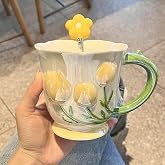 14oz 3D Embossed Floral Ceramic Coffee Mug with Matching Spoon &amp; Gift Box | Lead &amp; Cadmium Free, Cute Novelty Tea Cup for Hot Cold Drinks, Unique Birthday Gift for Women Her