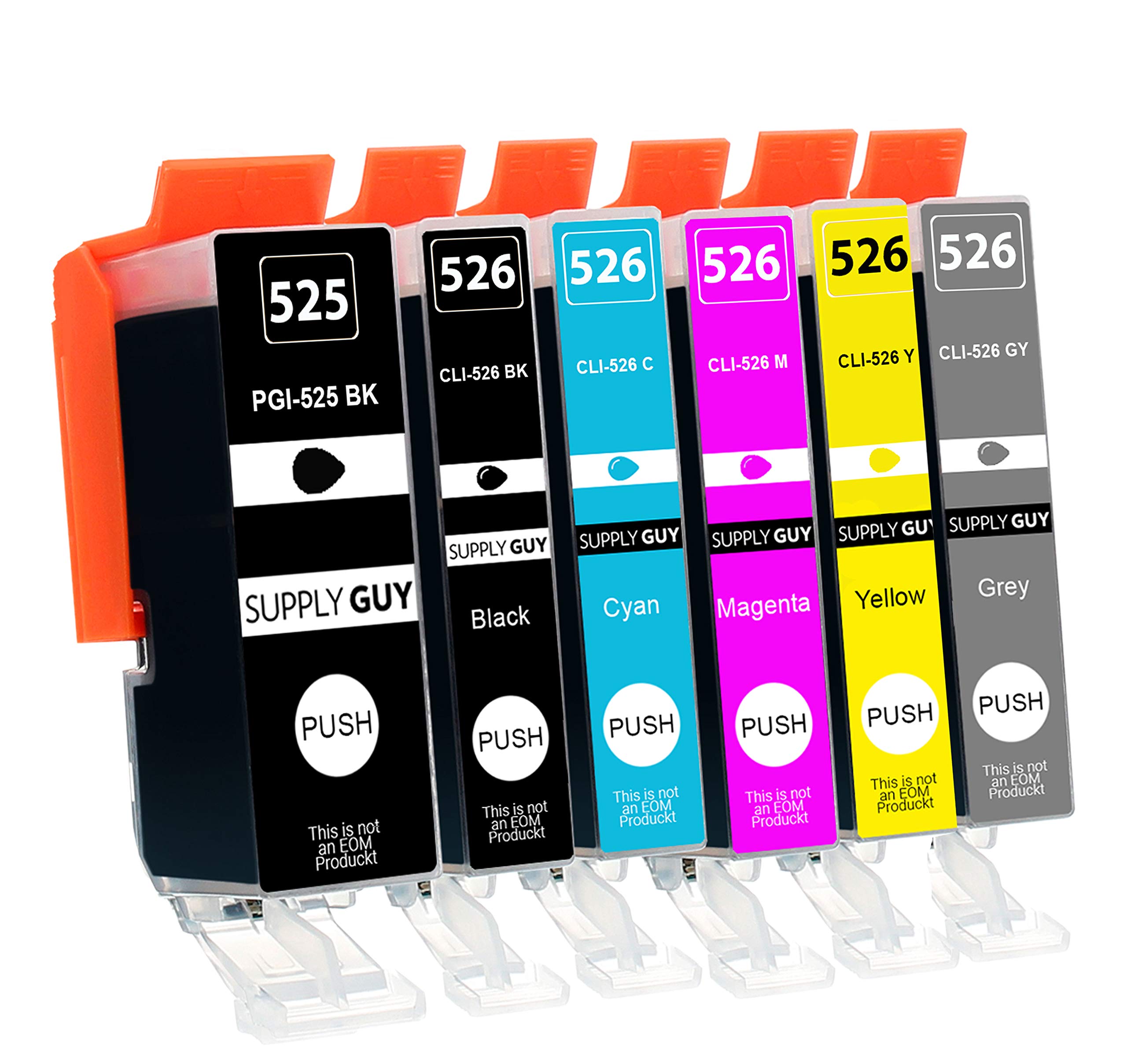 Supply Guy 6 Ink Cartridges compatible with Canon PGI-525 CLI-526 (incl. Grey) with Chip and Level Indicator for Pixma MG6100 MG6150 MG6200 MG6250 MG8100 MG8150 MG8200 MG8240 MG8250