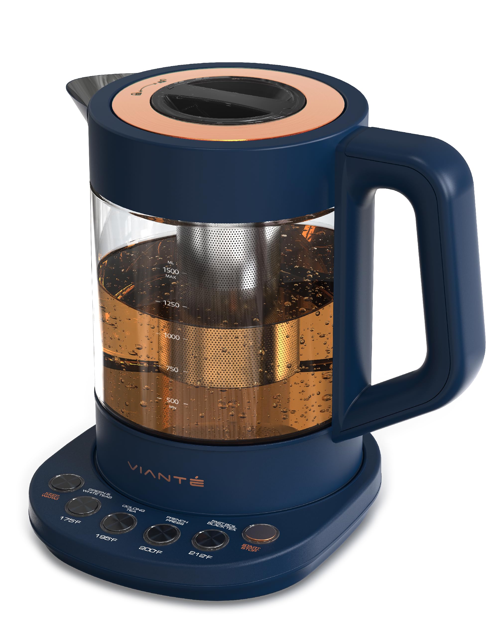 Photo 1 of Vianté Electric Kettle With Infuser For Loose Leaf Tea. Hot Tea Maker With Temperature Control And Automatic Shut Off. Kettle With Brewing Programs. 1.5 Liters Capacity | Midnight Blue Color