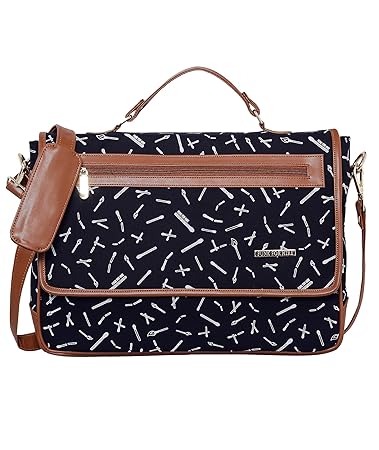 Funk For Hire Printed Flap Closure Cotton Canvas and Faux Leather Black Laptop Sling Bag