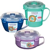 Sistema Microwave Containers | Soup Mug, Porridge Bowl &amp; Noodle Bowl | Food Containers With Steam Release Vents | BPA-Free | Red | 3 Count