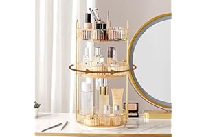 Weidace 360 Rotating Makeup Organizer, Large Capacity Perfume Organizer for Dresser, Bathroom Counter Organizer with Makeup Brush Holder, Fits Vanity, Bedroom, Bathroom Countertop (3 Tiers, Gold)