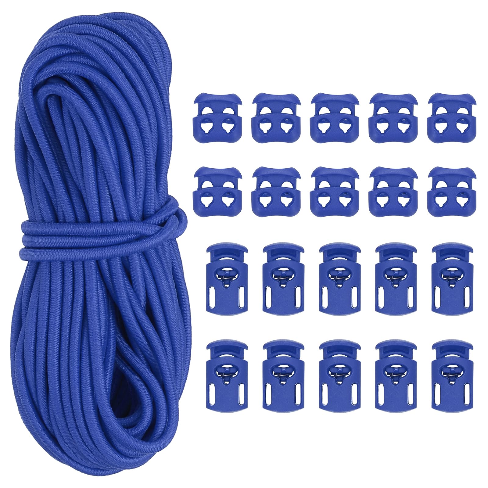 PATIKIL 16 Yard Elastic Bungee Cord & 10pcs Single Hole Cord Lock & 10pcs Double Hole Spring Toggle Stopper for Paracord Drawstring Shoelace Clothing Backpack Bags, Navy Blue
