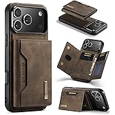 MRRSIWEI Cover for Apple 17 Pro Max with Card Holder, PU Leather 2 in 1 Detachable Magnetic Wallet with Kickstand Shockproof for Women Men Case for iPhone 17 Pro Max.Detachable Coffee