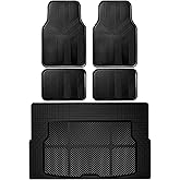 CAR PASS Universal Car Floor Mats & Cargo Liner Full Set, Waterproof Anti-Slip Rubber Trim to Fit Trunk Mats All Weather Protection Fit Car SUV Sedan Coupe Vehicle Automotive 5 Pieces, S-M Size Black